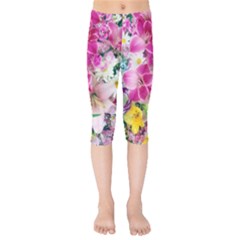 Colorful Flowers Patterns Kids  Capri Leggings 