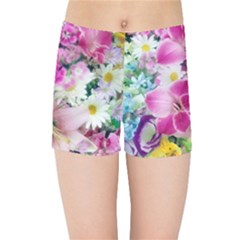 Colorful Flowers Patterns Kids Sports Shorts by BangZart