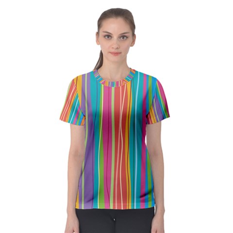 Colorful Striped Background Women s Sport Mesh Tee by TastefulDesigns