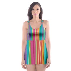 Colorful Striped Background Skater Dress Swimsuit by TastefulDesigns