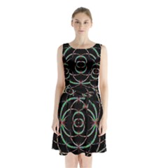 Abstract Spider Web Sleeveless Waist Tie Chiffon Dress