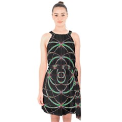 Abstract Spider Web Halter Collar Waist Tie Chiffon Dress