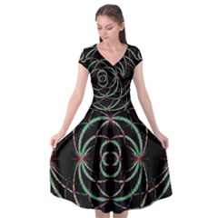 Abstract Spider Web Cap Sleeve Wrap Front Dress