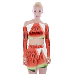 Piece Of Watermelon Off Shoulder Top With Skirt Set