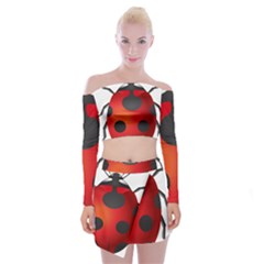 Ladybug Insects Off Shoulder Top With Skirt Set by BangZart