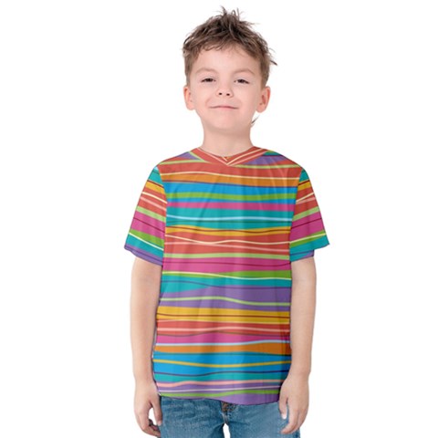 Colorful Horizontal Lines Background Kids  Cotton Tee by TastefulDesigns