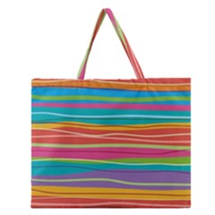 Colorful Horizontal Lines Background Zipper Large Tote Bag by TastefulDesigns
