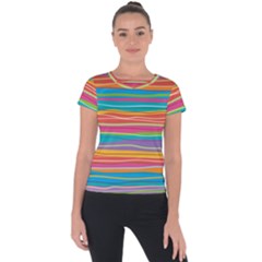Colorful Horizontal Lines Background Short Sleeve Sports Top  by TastefulDesigns