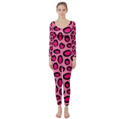 Cute Pink Animal Pattern Background Long Sleeve Catsuit