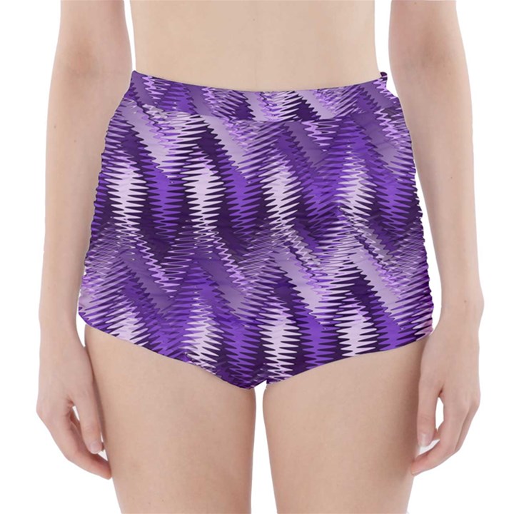 Purple Wavy High-Waisted Bikini Bottoms