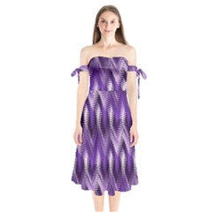 Purple Wavy Shoulder Tie Bardot Midi Dress by KirstenStar