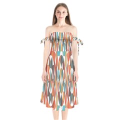 Colorful Geometric Abstract Shoulder Tie Bardot Midi Dress by linceazul