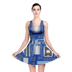 Classic Blue Computer Mainboard Reversible Skater Dress by BangZart