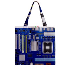 Classic Blue Computer Mainboard Zipper Grocery Tote Bag