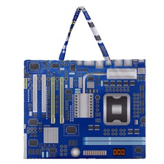 Classic Blue Computer Mainboard Zipper Large Tote Bag