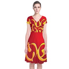 Easter Decorative Red Egg Short Sleeve Front Wrap Dress