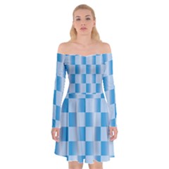 Blue Plaided Pattern Off Shoulder Skater Dress