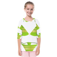 Green Swimsuit Kids  Quarter Sleeve Raglan Tee