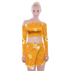 Orange Slice Off Shoulder Top With Skirt Set by BangZart