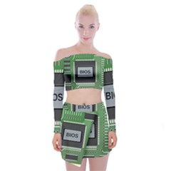 Computer Bios Board Off Shoulder Top With Skirt Set by BangZart