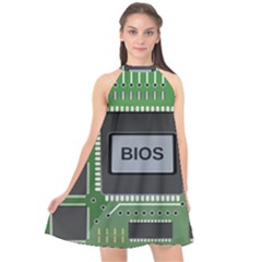 Computer Bios Board Halter Neckline Chiffon Dress 