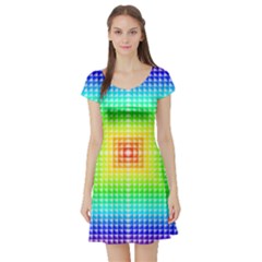 Square Rainbow Pattern Box Short Sleeve Skater Dress