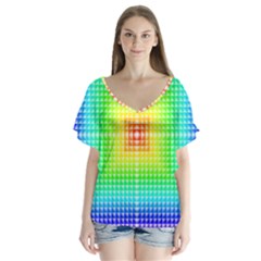 Square Rainbow Pattern Box Flutter Sleeve Top