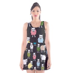 Sheep Cartoon Colorful Black Pink Scoop Neck Skater Dress