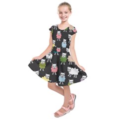 Sheep Cartoon Colorful Black Pink Kids  Short Sleeve Dress