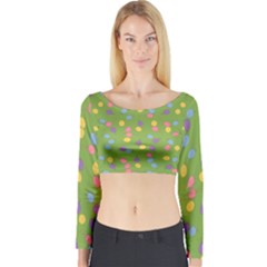 Balloon Grass Party Green Purple Long Sleeve Crop Top by BangZart