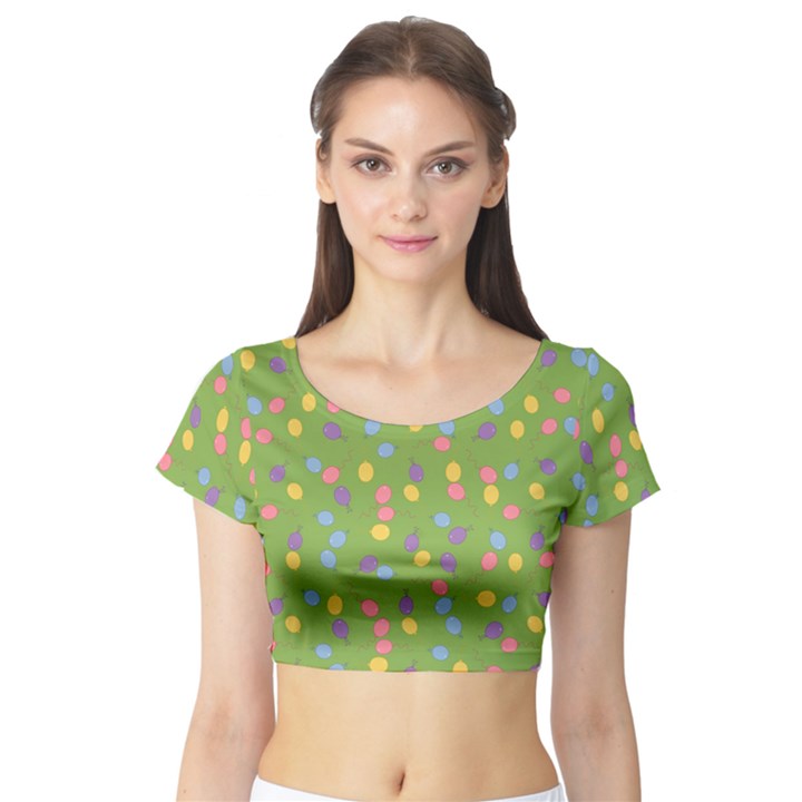 Balloon Grass Party Green Purple Short Sleeve Crop Top (Tight Fit)