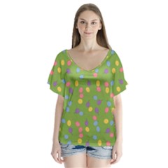 Balloon Grass Party Green Purple Flutter Sleeve Top