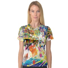 Multicolor Anime Colors Colorful V-neck Sport Mesh Tee