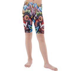 Wood Sculpture Bali Logo Kids  Mid Length Swim Shorts