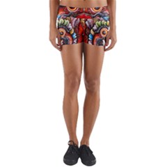 Wood Sculpture Bali Logo Yoga Shorts by BangZart