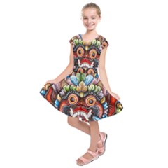 Wood Sculpture Bali Logo Kids  Short Sleeve Dress by BangZart