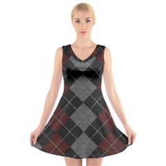 Wool Texture With Great Pattern V-neck Sleeveless Skater Dress