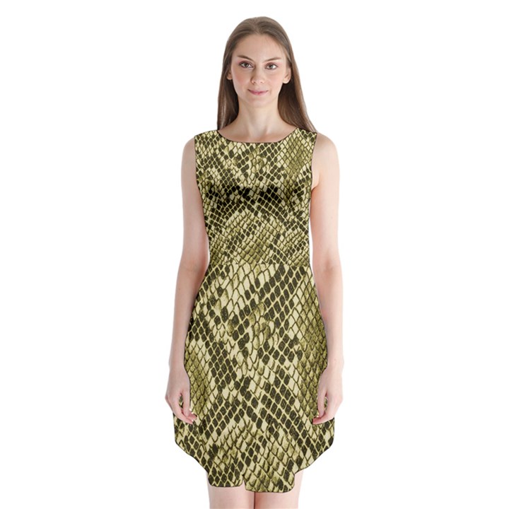 Yellow Snake Skin Pattern Sleeveless Chiffon Dress  