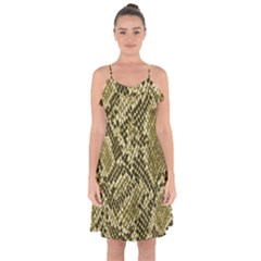 Yellow Snake Skin Pattern Ruffle Detail Chiffon Dress