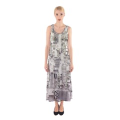 White Technology Circuit Board Electronic Computer Sleeveless Maxi Dress