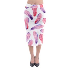 Watercolor Pattern With Feathers Midi Pencil Skirt