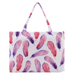 Watercolor Pattern With Feathers Medium Zipper Tote Bag