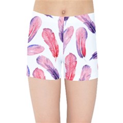 Watercolor Pattern With Feathers Kids Sports Shorts