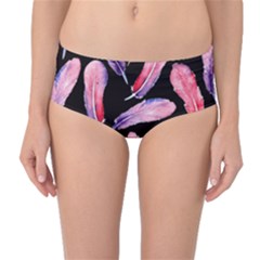 Watercolor Pattern With Feathers Mid-waist Bikini Bottoms