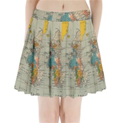 Vintage World Map Pleated Mini Skirt