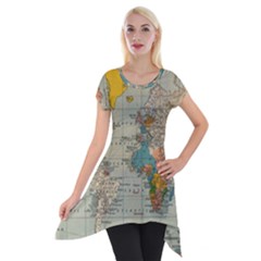 Vintage World Map Short Sleeve Side Drop Tunic