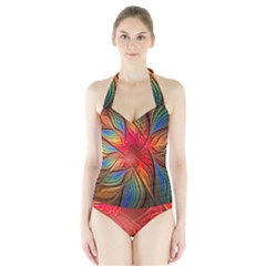 Vintage Colors Flower Petals Spiral Abstract Halter Swimsuit