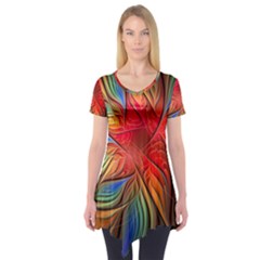 Vintage Colors Flower Petals Spiral Abstract Short Sleeve Tunic 