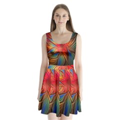 Vintage Colors Flower Petals Spiral Abstract Split Back Mini Dress 