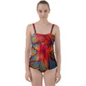 Vintage Colors Flower Petals Spiral Abstract Twist Front Tankini Set View1